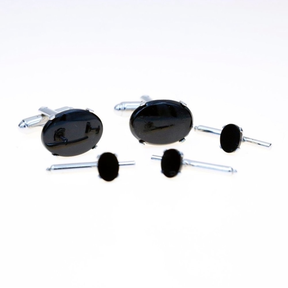 Onxy Cufflinks, Spring-Back Tuxedo Studs - Msctts… - image 1